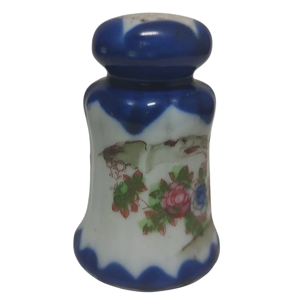 Vintage Porcelain Japanese‎ Geisha Girl Pepper Shaker Hand Painted Cobalt Blue